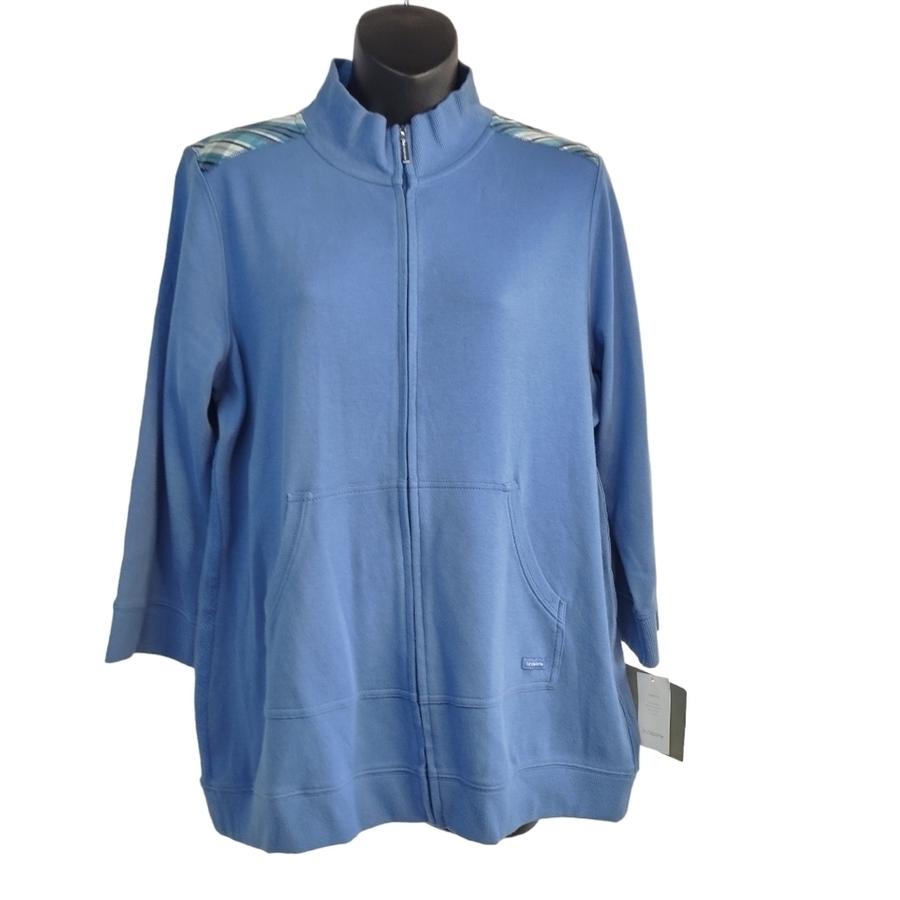 Liz Claiborne Women's Blue Zip Up 3/4 Sleeve Jacket Size L NWT